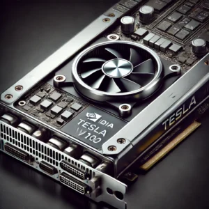 NVIDIA Tesla V100 GPU with detailed view highlighting its design and features.